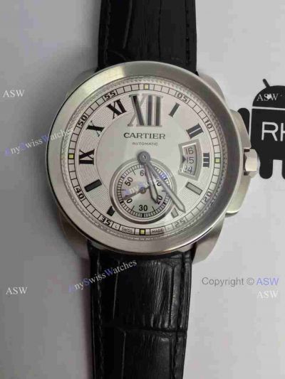 Copy Swiss Cartier Calibre Watch Black Leather